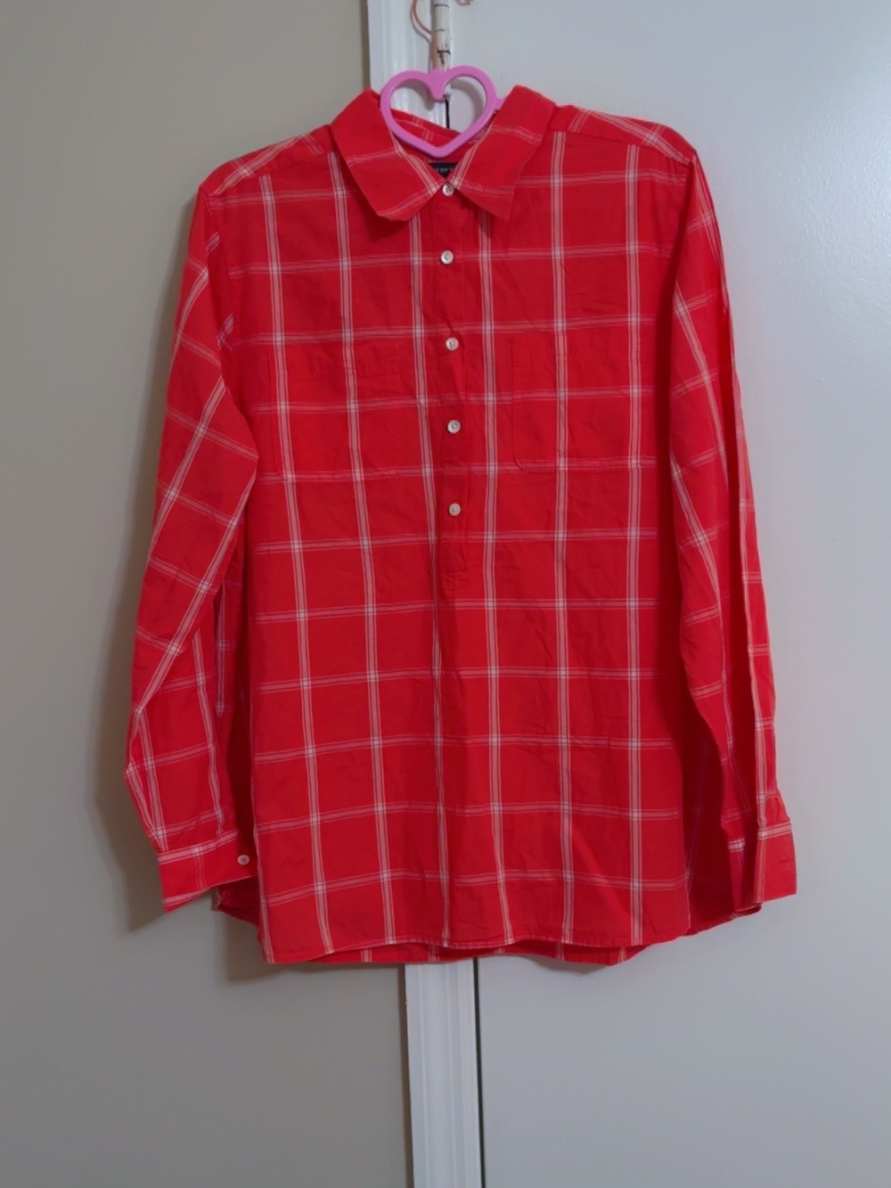 Lands' End Red Plaid Long-Sleeve Button-Down Shirt
